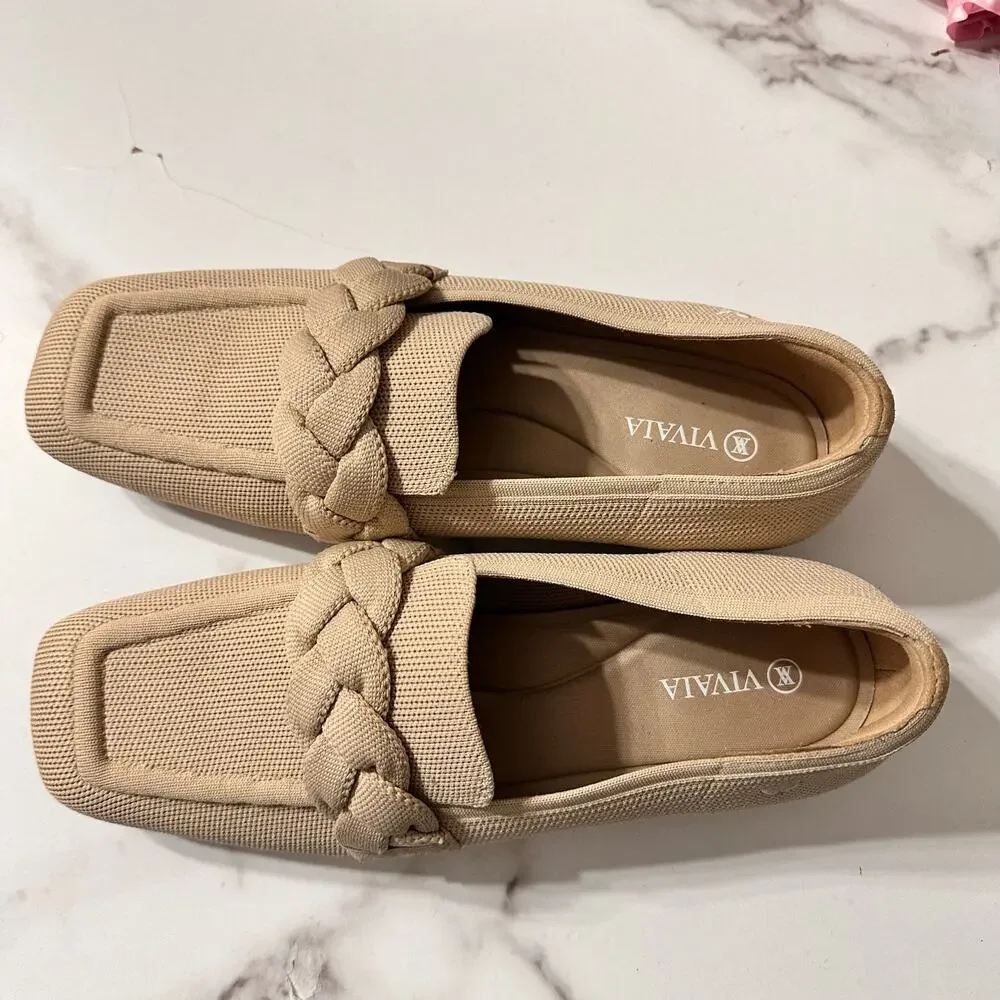 Vivaia Square-Toe Knot Loafers Caitlin 2.0 Almond Sz 41.5 Minimalist Careerwear